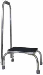 Foot Stool with support handle, Chrome-plated steel frame with raised support handrail and foam grip. Non-slip textured matting on stool surface. Available in Retail Package. Price: $59.99