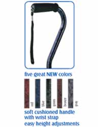 Designer cane soft cushioned handle with wrist strap. Easy height adjustments. 6.5x31x1.5 - Select your color choice upon check out: Red, Blue, Green, Bronze, Grey. Price: $25.99
